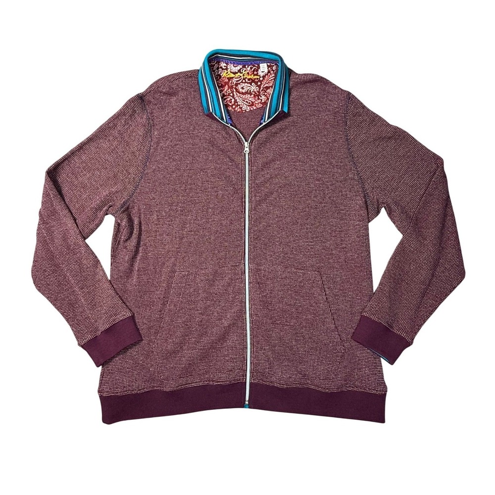 Robert‎ Graham Mens 3XL Full Zip Cotton Sweater Burgundy Classic Fit